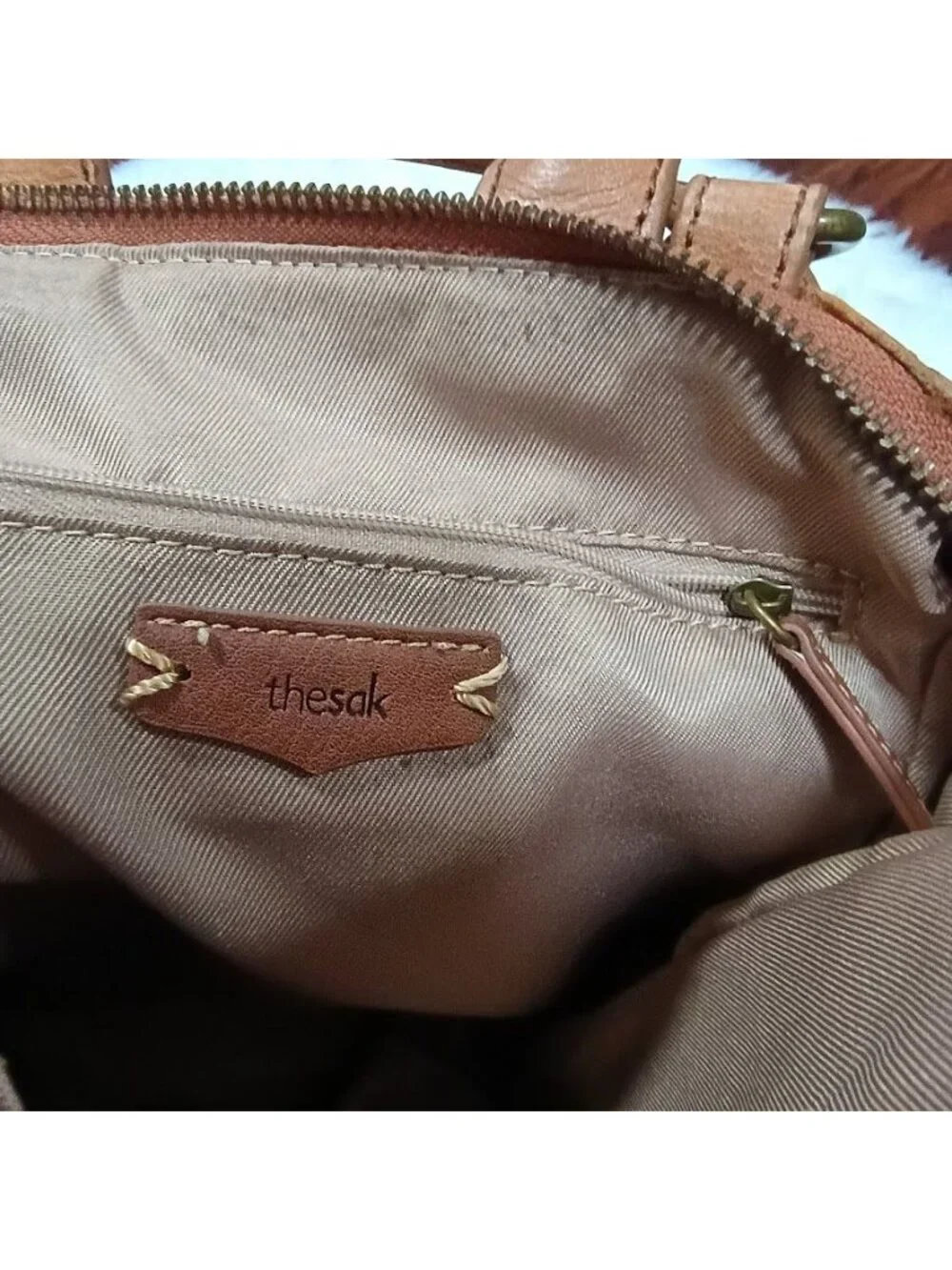 The Sak Brown Leather Embossed Convertible Backpack Purse Adjustable Straps